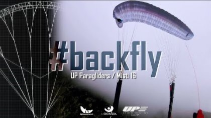 BACK FLY / TAIL SLIDE PARAGLIDE WING [UP Misty proto 16sqm] in a post- FULL STALL stage